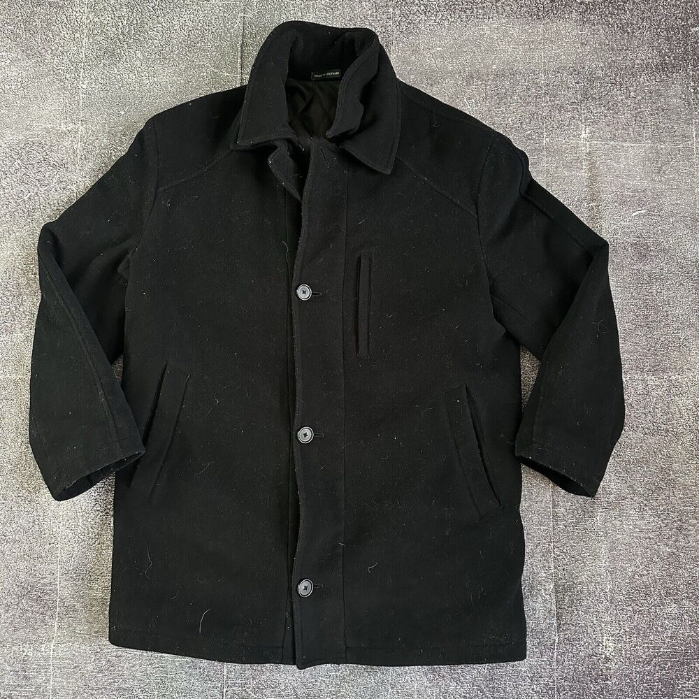 Men's Ralph Lauren Black Cashmere Wool Blend Button Peacoat Parka Jacket Sz 42 R